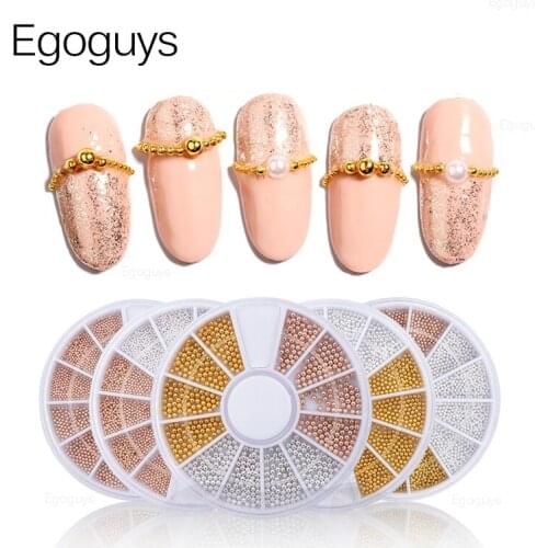 1Box Gold Silver Rose Mini Small Metal Nail Decorations Beads Pearls Caviare Stainless Steel Ball 3D DIY Nail Art Rhinestones