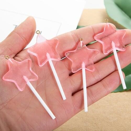 10pcs/lot Glitter Star Lollipops Resin Candy Charms DIY Keychain Necklace For Jewelry Making Accessories