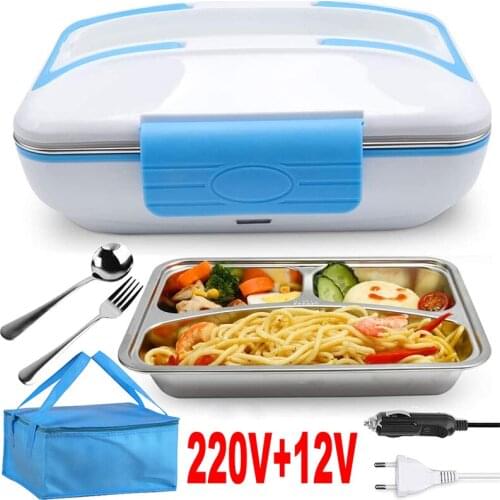 2 in 1 Dual Use Electric Lunch Box 12V 220V Car EU Plug Stainless Steel Food Heater Warmer Container Portable Heating Bento Boxs