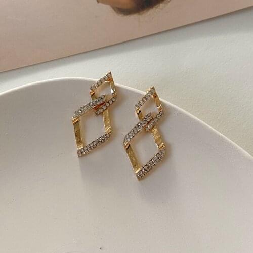 2021 Korean Simple Diamond ​Gold Color Metal Rhinestone Drop Earrings For Women Fashion Small Pendientes Jewelry Gift
