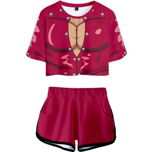 3D T-shirt Short Pants Suit Women Cute Sexy Crop Mini Two Piece Set Cotton Breathable Female Sports Suit 3D Clothes