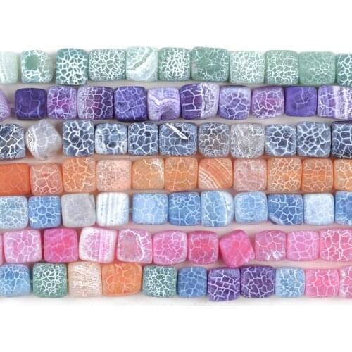 8x8mm Natural Frost Cracked Agates Colorful Square Stone Beads Round Loose Spacer Beads For Jewelry Making DIY Handmade 16"
