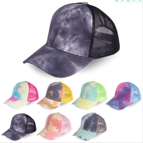 WZCX Tie-Dye Adjustable Colorful Shade Summer Ponytail Baseball Cap Outdoor Fashion New Velcro Dad Hat Trucker Cap Men