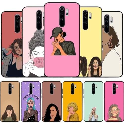 Girls cartoon art black Silicone Phone Case For Redmi note 9 8 7 Pro S 8T 7A Cover