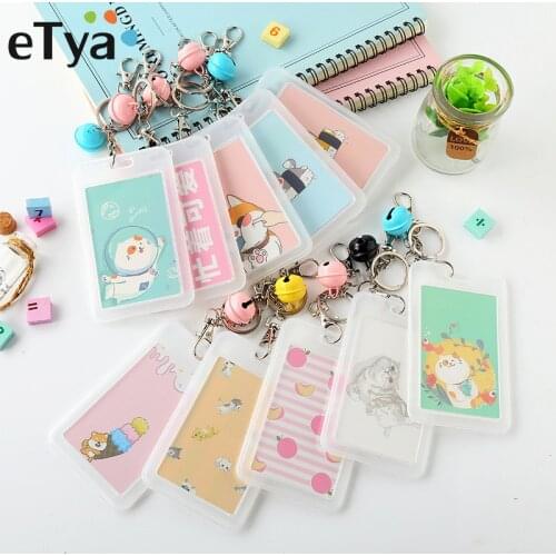 ETya Cartoon Cute Child Bus Card Holder Men Women Bank Credit Card Holder ID Card Holders Cover Work Badge key ring Bag Case