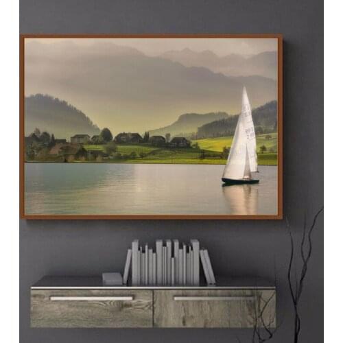 DIY Round Diamond Painting lake Scenery Cross Stitch Boat Landscape Diamond Embroidery Mosaic home Decorative Wall Painting