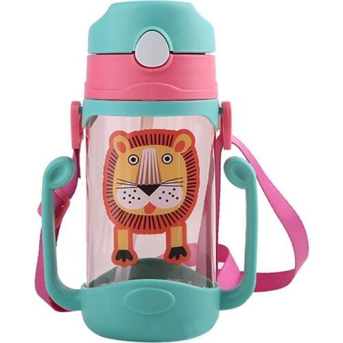 Baby Water Bottle 400ml Cartoon Portable Baby Leak Proof Straw Water Bottle Sippy Cup with Lanyard Solid Feeding Baby accessorie