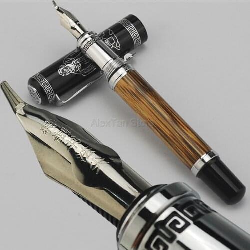 Duke Vintage Confucius Natural Bamboo Metal Embossed Pattern Bent Nib Calligraphy Fountain Pen Iridium 1.2mm For Pens Writing