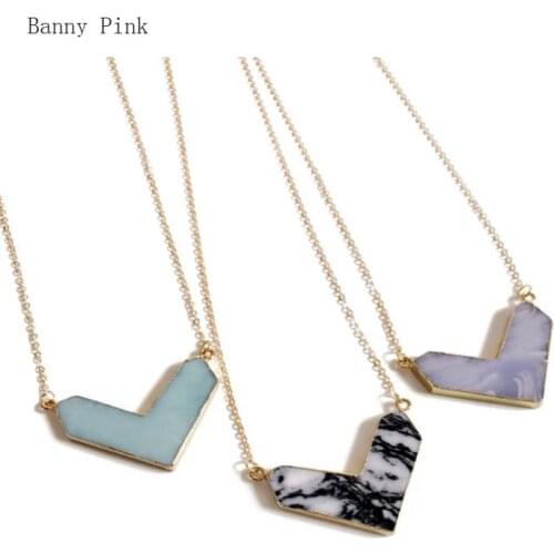 Elegant Geo Alloy Pendant Women Necklace Brief V Semi-precious Stone Metal Chain Necklace Fashion Jewelry Colliers Colar Bijoux