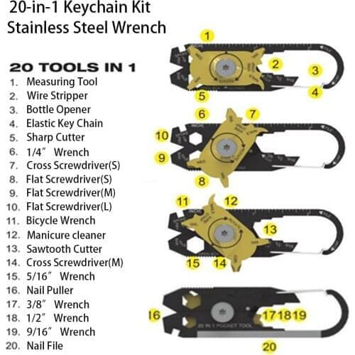 Innovative 20-in-1 Steel Wrench Screwdriver EDC Keychain Multi-functional Accessory Survival Tool For Outdoor Camping Essential
