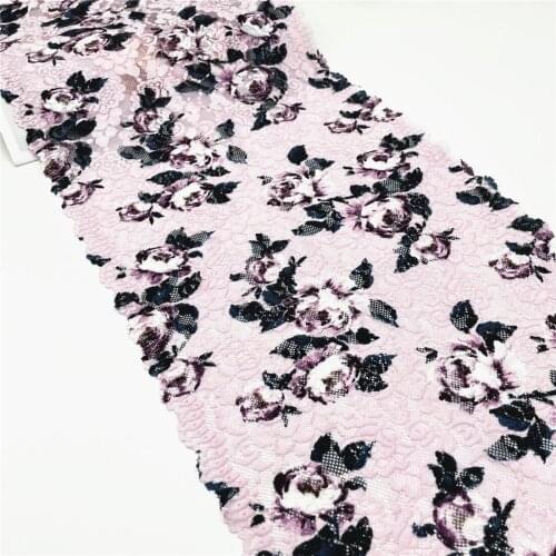 3M/lot Width 28cm Pink Flower Stretch Elastic Lace Trim Wide Skirt Hem Underwear Sewing Craft DIY Apparel Fabrics Lace Lingerie