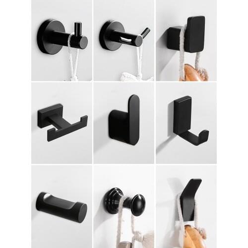 Robe Hooks Black Aluminum Towel Hook Bathroom Wall Mounted Coat Hanger Vintage Square Base Bathroom Accessories Set Decorative