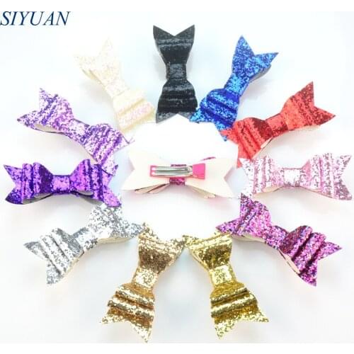 12pcs/lot Fashion Double Prong Metal Hairpin with Two Layer Glitter Sequin Bow Knot Princess Girl Headear Hair Clip FC116