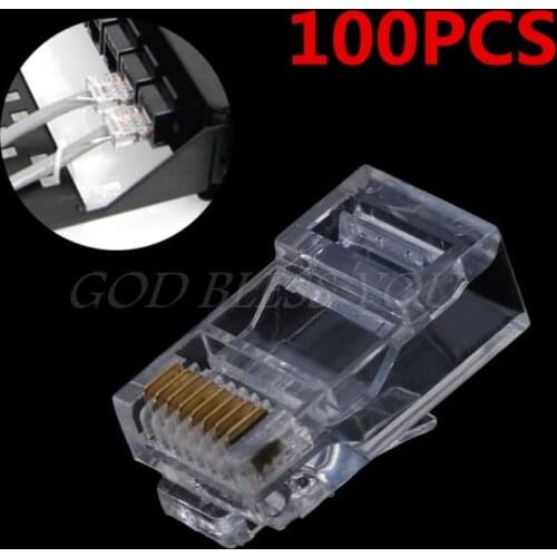 100PCS Gold Plated RJ45 Net Network Cables Modular Plug Cat5 CAT5e Connector 8P8C utp Unshielded Modular Rj45 Plug Terminals