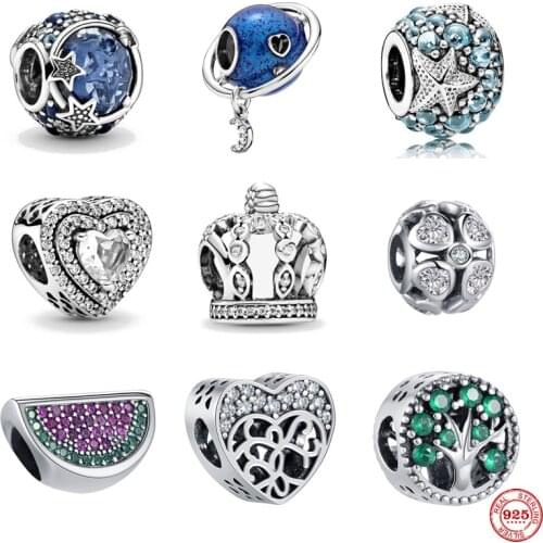 NEW blue star globe sparkling heart clover bead fit Original Pandora charms silver 925 bracelet women jewelry accessories C035