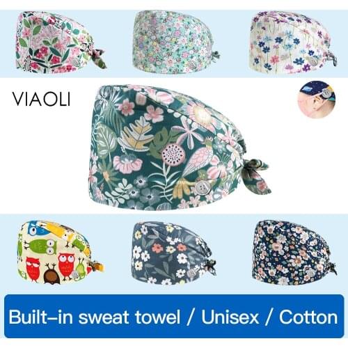 New Multi color cotton Floral Animal printing Adjustable Scrubs Cap beauty pet shop work cap dust hat Scrub Cap Elastic size Hat