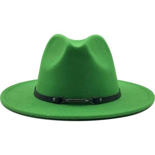 New Women Men Wool Fedora Hat With Leather Ribbon Gentleman Elegant Lady Winter Autumn Wide Brim Jazz Church Panama Sombrero Cap