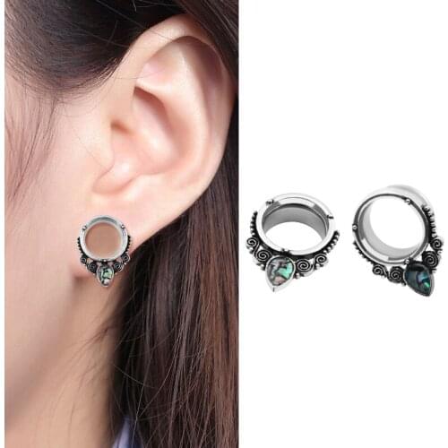 2pcs New Stainless Steel Body Jewelry Piercing Sea-shell Ear Gauges Expander Plugs Ear Tunnels