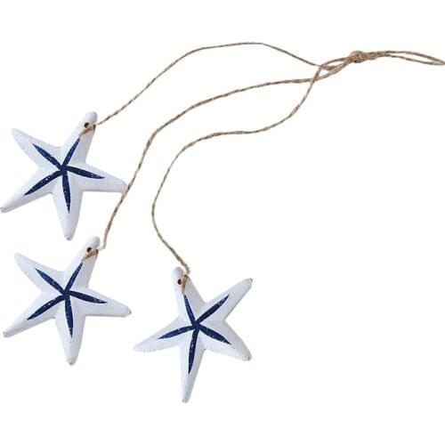 Fish String Decoration Wooden Hanging String Mediterranean Style Starfish Fish Scallop Sail String Decoration Pendant Display