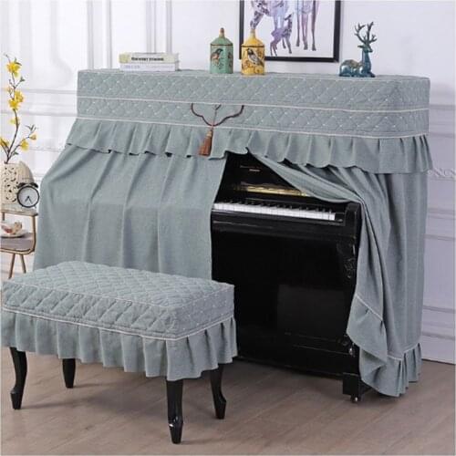 North European Cotton Linen Cloth Dust Cover Solid Color Piano Cover Full Cover Half Open Style Piano Bench Cover 4 colors