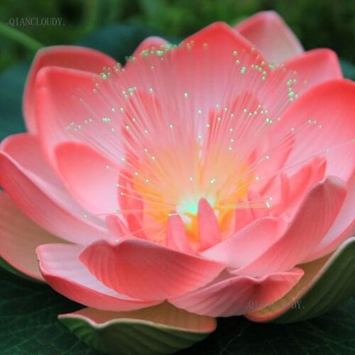 Pink Lotus color Led Night Light Artificial waterproof Optic fibre Floating flower Heads Lily wedding party decoration D57