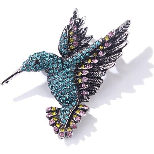 Vintage Bird Brooches for Women Alloy Hummingbird Crystal Rhinestone Jewelry Female Coat Collar Pin Scarf Buckle Men Accessories