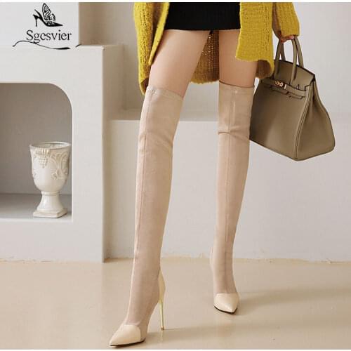Sgesvier Women Boots plus large big size 34-48 over the knee boots Female thin high heel sexy party boots elastic botas de mujer