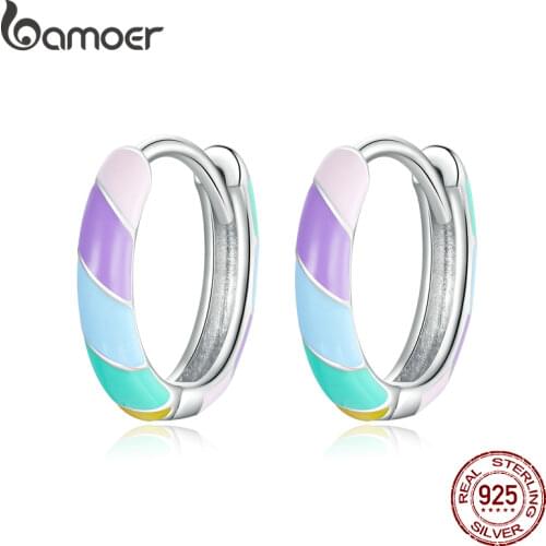 BAMOER Authentic Silver Dazzling Earring 925 Sterling Cilver Candy Colors Earrings Gift for Girl Statement Fashion Jewelry