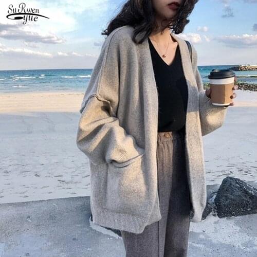 Fashion 2020 New Loose Thick V-neck Knitted Sweater Autumn and Winter Sweater Cardigan Women Winter Clothes Women Tops 11261