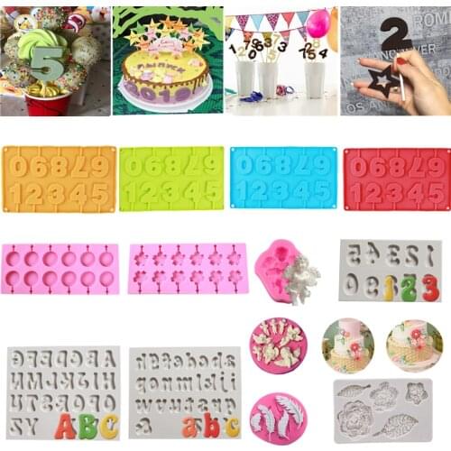 0-9 Numbers Shape Lolli Silicone 3D Hand Made Sucker Sticks Chocolate Lolli Mold With Sticks Party Decoration