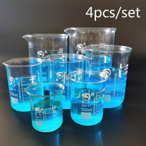 1set Low Form Beaker Chemistry Laboratory Borosilicate Glass Transparent Beaker Flask Thickened With Spout