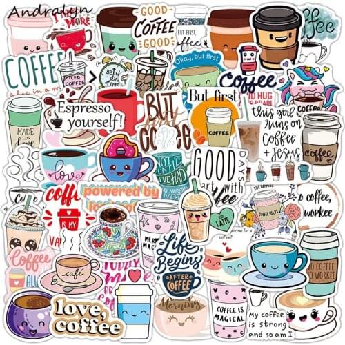 10/50Pcs/pack Coffee Cup Stickers Crafts And Scrapbooking Kids Toys Book Decorative Sticker DIY Stationery Helmet Luggage Toys