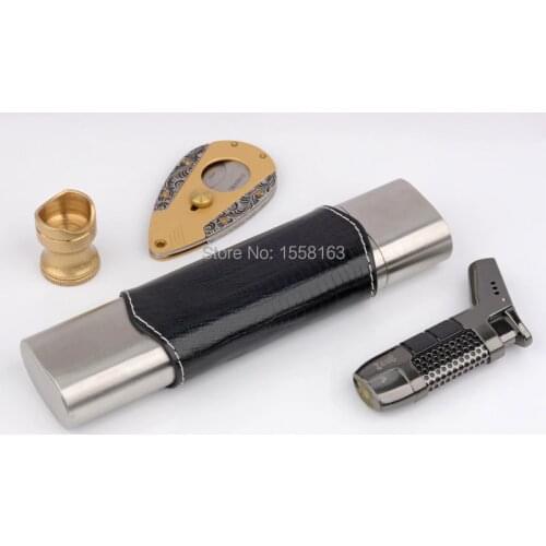 100% Original Black Lizard Pattern Calfskin Cigar Tube 2CT Travel Cigar Case Camping Cigar Holder Partable Cigar Humidor