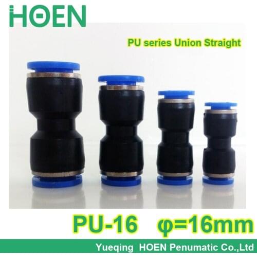 100pcs PU series union straight hose pneumatic fitting PU-16 16MM-16MM Push In One touch tube quick pipe connector