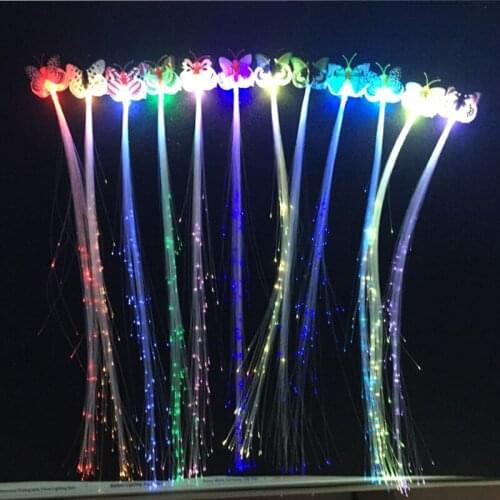12pcs/lot Flash LED Braid Show Party Decoration Butterfly Luminous Braid Optical Fiber Wire Hairpin Glow Blinking Hair Clip