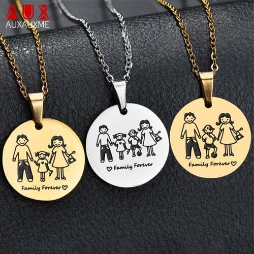 Auxauxme Simple Mon Dad Boy Girls Family Necklace Stainless Steel Engrave Name Date Chain Necklaces Love Family Forever Gifts