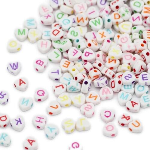 White Mixed Letter Acrylic Heart Shape Alphabet Loose Spacer Beads For Jewelry Making DIY Bracelets Necklace Accessories 4x7MM