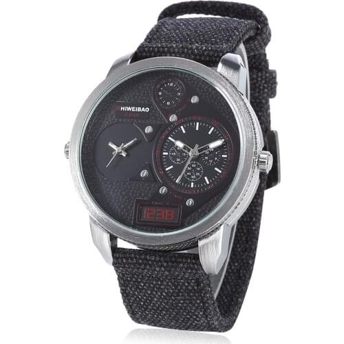 Big Watch Men Dual Time Zones Military Mens Wrist Quartz Analog Watches Canvas Strap Sports Relogio Masculino Cool Clock Man