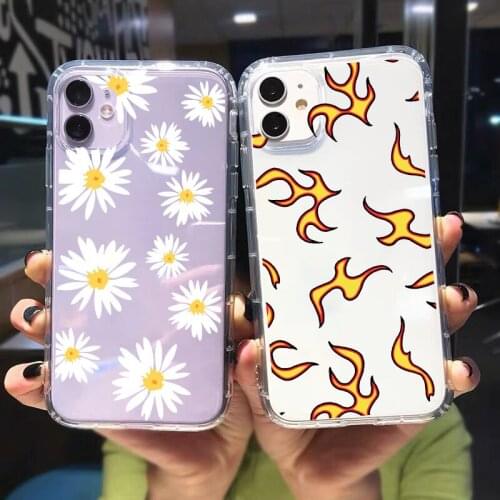 JAMULAR Fashion Flame Fire Flower Print Phone Case For iPhone XS MAX 12 11 Pro 7 X XR SE 20 8 6 Plus Clear Soft TPU Cover Fundas