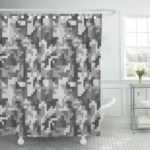 Digital Pixel Camo Grey Urban Camouflage Camoflage Military Hunting Shower Curtain Waterproof Fabric 60 x 72 Inches Set
