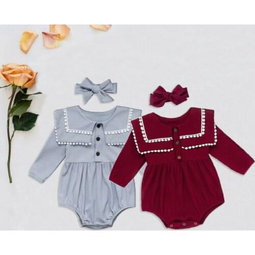 Baby Spring Autumn Clothing Newborn Infant Kids Baby Girl Tassel Long Sleeve Vantage Rompers Overall Headband Outfits