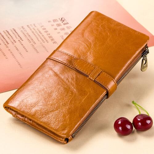 Genuine Leather Women Long Wallet Cowhide Ladies Card Holder Coin Cell Phone Pocket Zipper Hasp Female Wallet Portefeuille