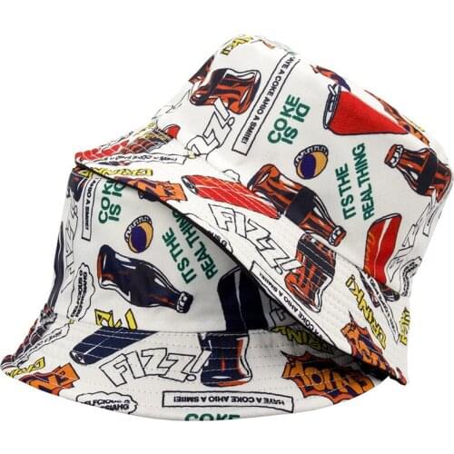 2019 Coke bottle Double sided wear Bucket Hat Fisherman Hat outdoor travel hat Sun Cap Hats for Men and Women 30