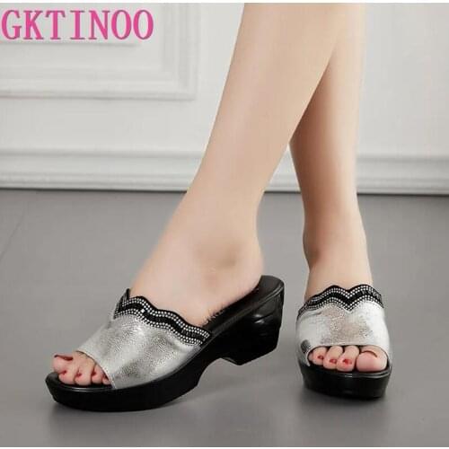 GKTINOO Women Slippers 2021 Ladies Summer Slippers Shoes Women High Heels Fashion Rhinestone Summer Shoes