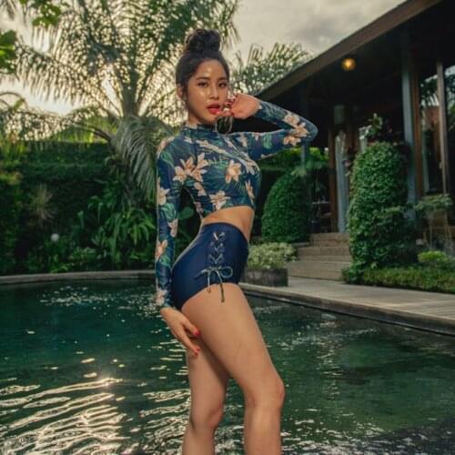 Swimsuit Rash Guard Swimsuits Woman Surfing Swimwear Women Long Sleeve New Split Sexy High Waist Covering