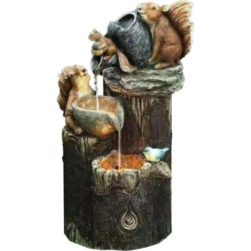 M5TF Animal Squirrel Duck Garden Statue with Solar Lights Waterfall Fountain Figurine