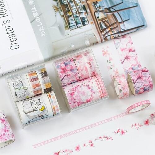 Pink Sakura Masking Tape 6 Rolls/pc Decorative Tape 5mm/15mm/30mm/50mmx3m Sticker Washi Tapes for DIY Planner Album Diary