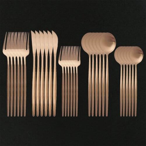 30Pcs Rose Gold Cutlery Set Matte Stainless Steel Dinnerware Knives Dessert Fork Spoon Tableware Kitchen Flatware Silverware Set