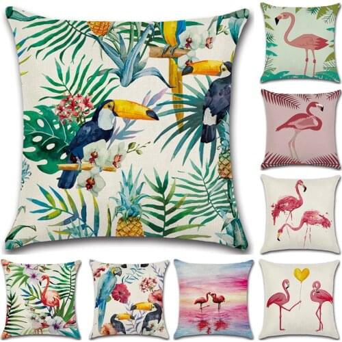 New Tropical Plant Flamingo 45*45cm Cushion Cover Linen Throw Pillow Car Home Decoration Decorative Pillowcase