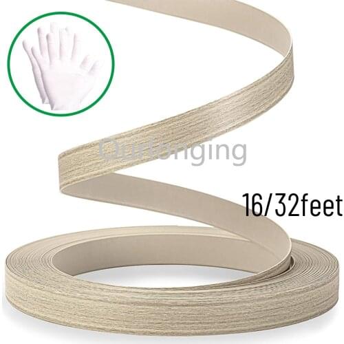 16/32feet PVC Edge Banding Non Glued Flexible Durable Real Wood Veneer Edge for DIY Table Cabinet Furniture Decorative Trim